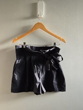 Black Zara Paper Bag Shorts With Tie At Waist Size Large